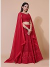 Red A-Line Lucknowi Chikankari Work Stitched Lehenga Choli